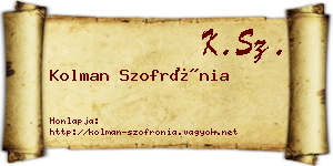 Kolman Szofrónia névjegykártya